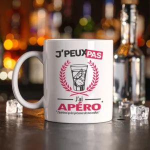 Accessoires mug et tasse pour vodka avec message 'Je peux pas, j’ai apéro'