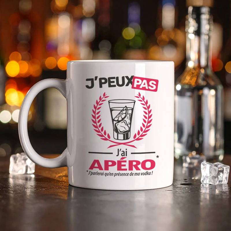 Accessoires mug et tasse pour vodka avec message 'Je peux pas, j’ai apéro'