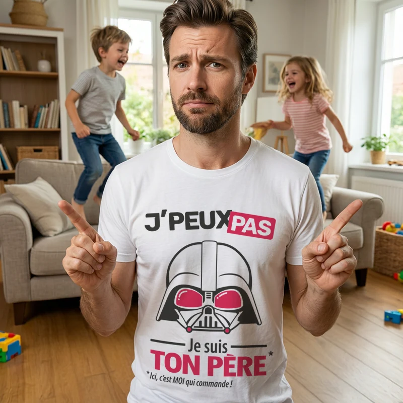 T-shirt à offrir 'Je peux pas, je suis ton père' pour homme qui commande à la maison