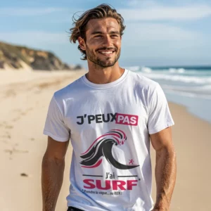 T-shirt à offrir 'Je peux pas, j’ai surf' pour homme surfeur de vagues