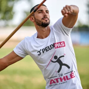 T-shirt à offrir 'Je peux pas, j’ai athlé' pour homme qui lance le javelot