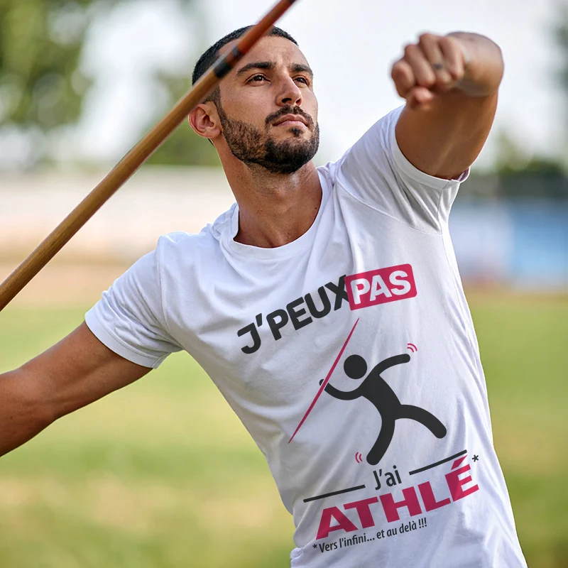 T-shirt à offrir 'Je peux pas, j’ai athlé' pour homme qui lance le javelot