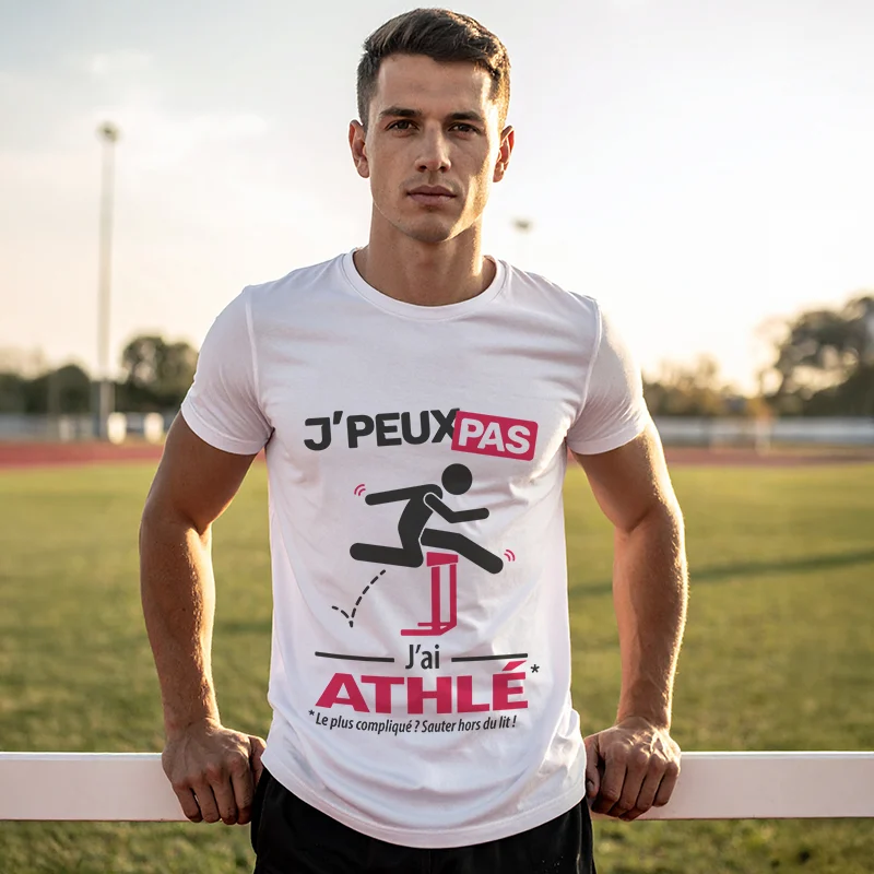 T-shirt à offrir 'Je peux pas, j’ai athlé' pour homme qui saute les haies