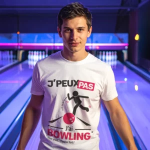 T-shirt à offrir 'Je peux pas, j’ai bowling' pour homme qui renverse les quilles