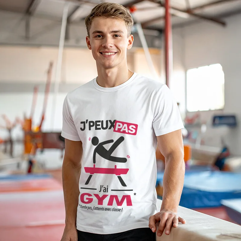 T-shirt à offrir 'Je peux pas, j’ai gym' pour homme qui pratique le cheval d'arçons