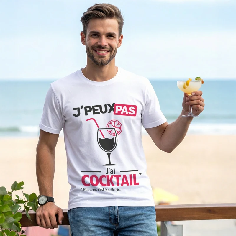 T-shirt à offrir 'Je peux pas, j’ai cocktail' pour homme qui aime l'apéro