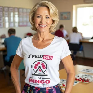 Design tendance 'Je peux pas, j’ai bingo' imprimé sur un beau t-shirt pour femme
