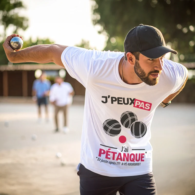 T-shirt à offrir 'Je peux pas, j’ai pétanque' pour homme qui aime pointer