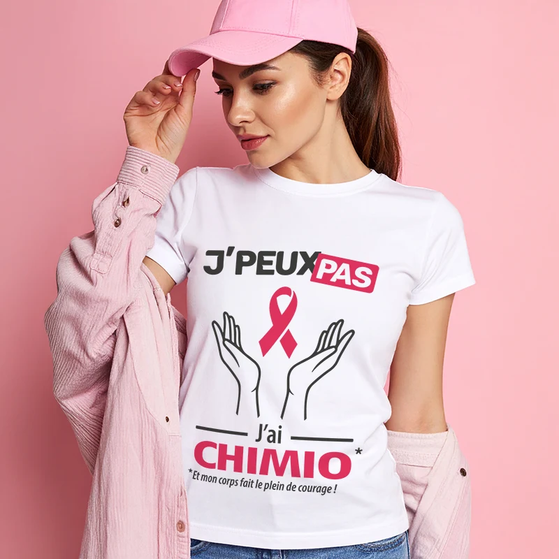 T-shirt mignon et ruban rose 'je peux pas, j'ai chimio'