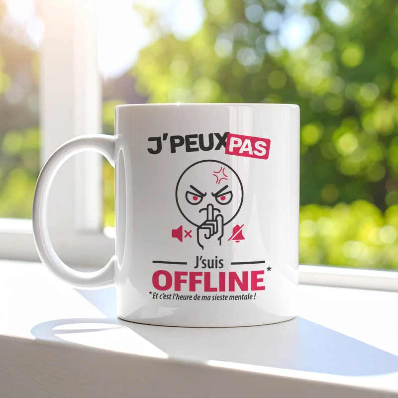 Accessoires mug et tasse en pause tranquille imprimés 'Je peux pas, je suis offline'