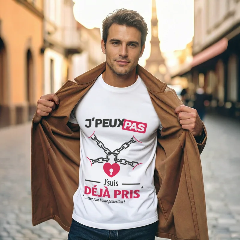 Idée cadeau Saint Valentin pour homme avec le t-shirt 'je peux pas, je suis déjà pris'