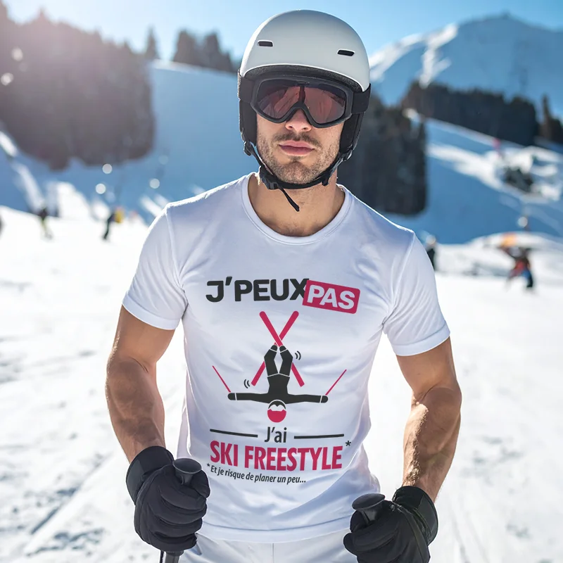 T-shirt mixte 'je peux pas j'ai ski freestyle', un cadeau stylé pour amateur d'adrénaline