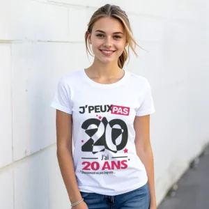 T-shirt anniversaire fun pour femme 'Je peux pas, j'ai 20 ans' personnalisé