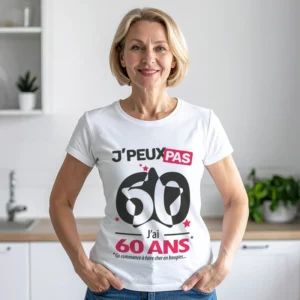 T-shirt anniversaire fun pour femme 'Je peux pas, j'ai 60 ans' personnalisé