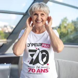 T-shirt anniversaire fun pour femme 'Je peux pas, j'ai 70 ans' personnalisé