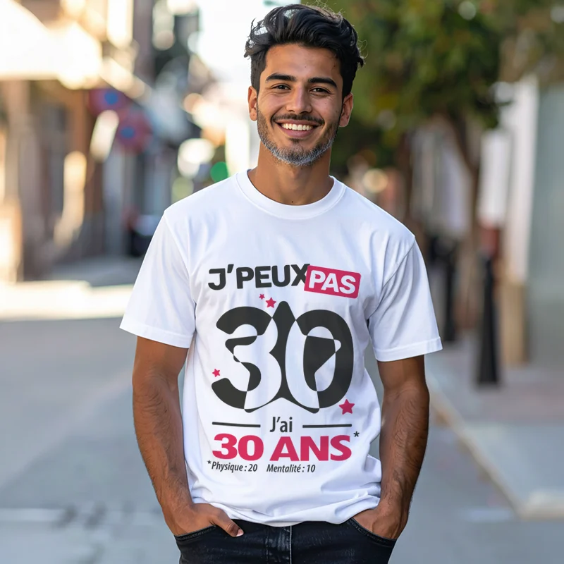 T-shirt homme 'Je peux pas, j'ai 30 ans' pour offrir en cadeau d'anniversaire
