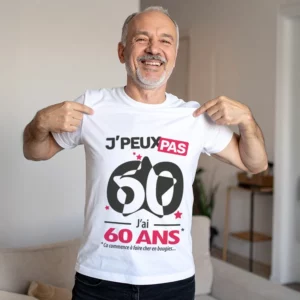 T-shirt homme 'Je peux pas, j'ai 60 ans' pour offrir en cadeau d'anniversaire