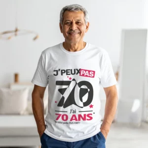 T-shirt homme 'Je peux pas, j'ai 70 ans' pour offrir en cadeau d'anniversaire