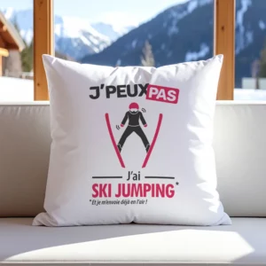 Coussin cadeau original pour fêter son anniversaire avec 'Je peux pas, j'ai ski jumping'