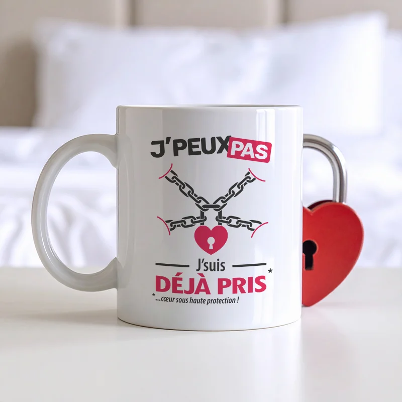 Mug et tasse couple 'Je peux pas, je suis déjà pris' version homme casé