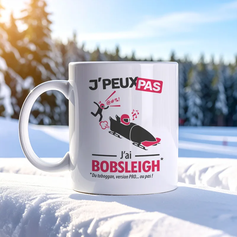 Mug et goodies 'Je peux pas, j'ai bobsleigh' pour offrir un cadeau original