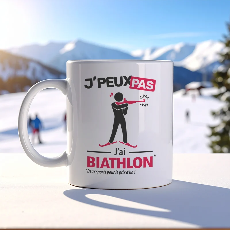 Accessoires mug et tasse à offrir avec le slogan 'Je peux pas, j'ai biathlon'