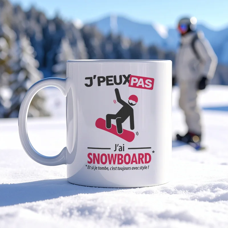 Accessoires mug et tasse anniversaire 'Je peux pas, j'ai snowboard' version homme snowboardeur