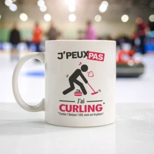 Mug avec blague 'Je peux pas, j'ai curling' version homme curleur