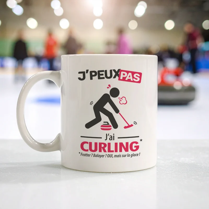 Mug avec blague 'Je peux pas, j'ai curling' version homme curleur