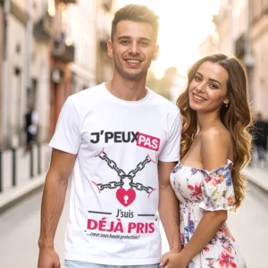 T-shirt homme en couple 'Je peux pas, je suis déjà pris', l'humour à personnaliser