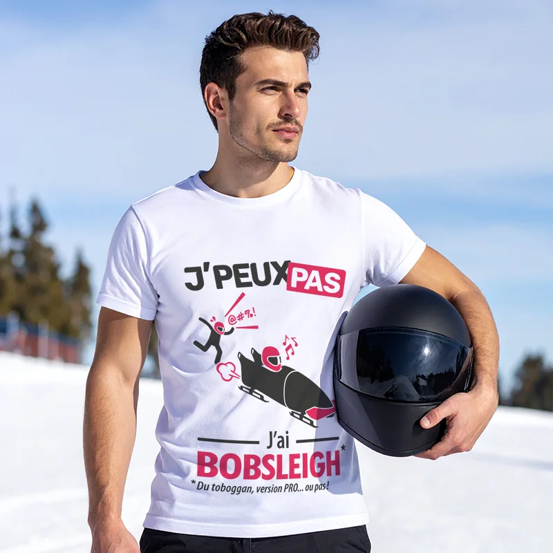 T-shirt homme 'Je peux pas, j'ai bobsleigh', à offrir avec le sourire