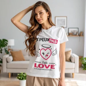 T-shirt femme à personnaliser avec la phrase 'Je peux pas, je suis love'