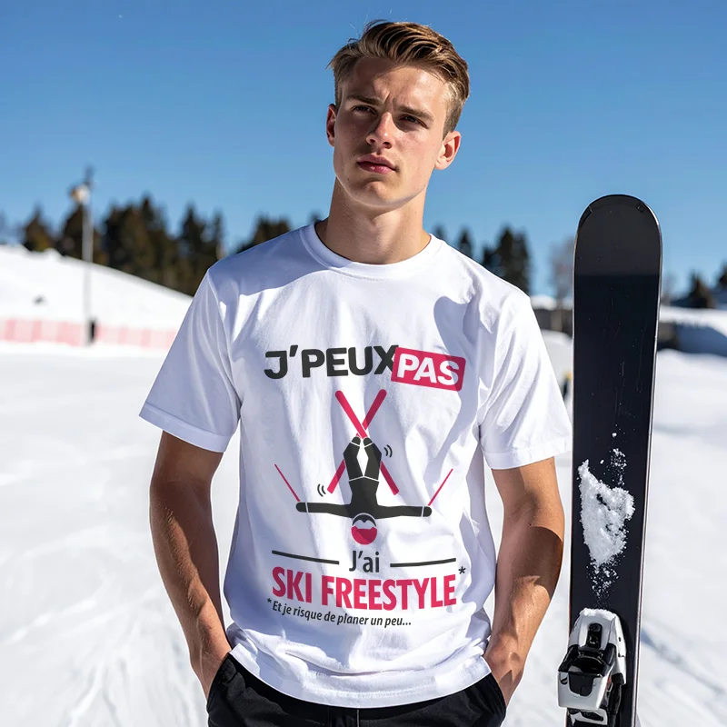 T-shirt pour homme avec citation 'Je peux pas, j'ai ski freestyle', cadeau pas cher et fun
