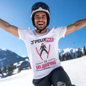 T-shirt imprimé pour homme avec le texte 'Je peux pas, j'ai ski jumping'