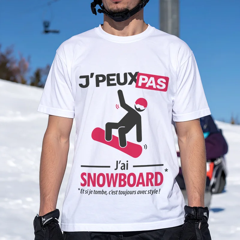 T-shirt homme 'Je peux pas, j'ai snowboard', cadeau idéal pour partir en cession