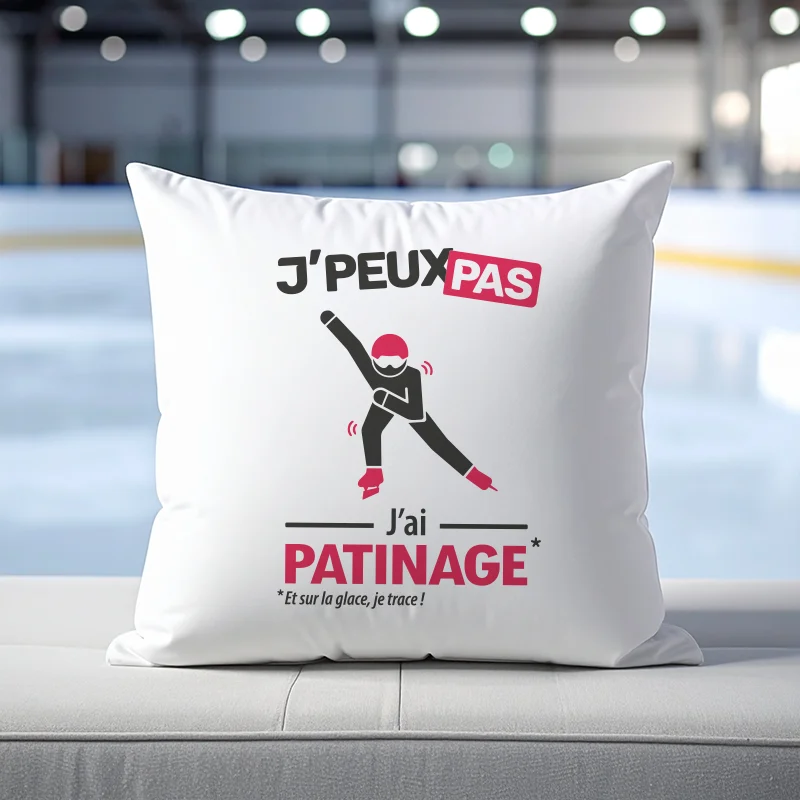 Coussin à offrir en cadeau avec le slogan 'Je peux pas, j'ai patinage de vitesse'