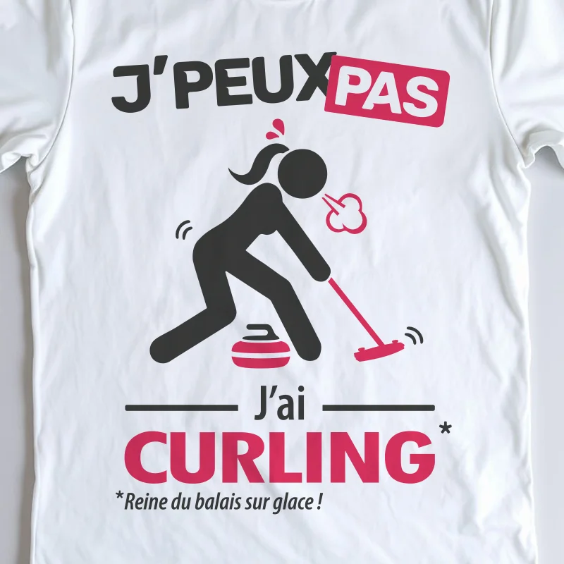 Design drôle avec citation 'Je peux pas, j'ai curling', cadeau pour femmes curleuses