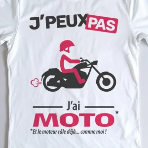 Design homme chopper « Je peux pas, j’ai moto » pour les passionnés de custom et de route ouverte