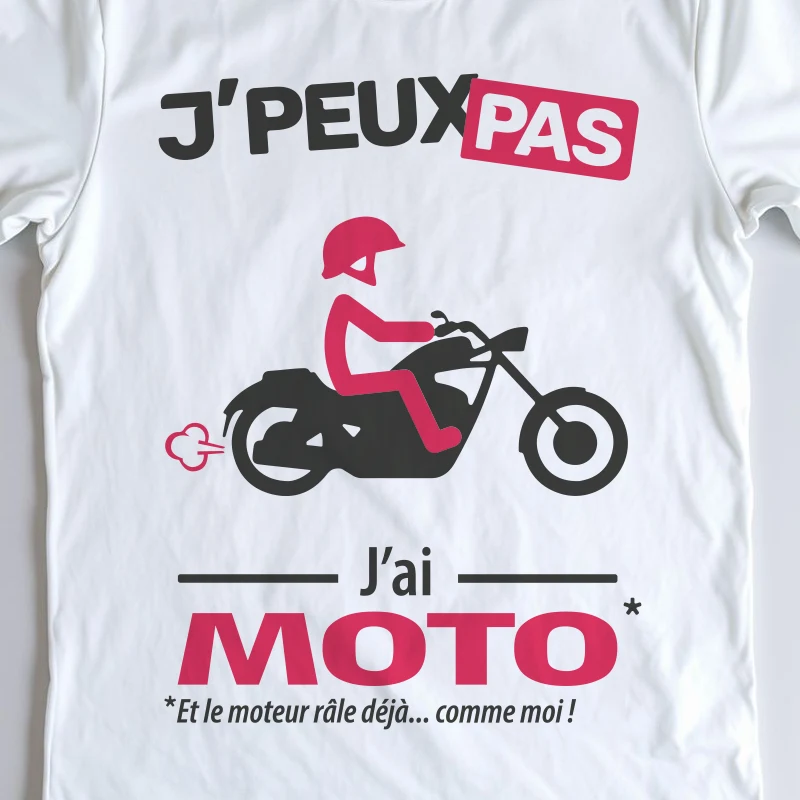 Design homme chopper « Je peux pas, j’ai moto » pour les passionnés de custom et de route ouverte