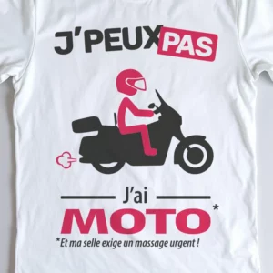 Design homme routière « Je peux pas, j’ai moto » pour les amateurs de road trip.