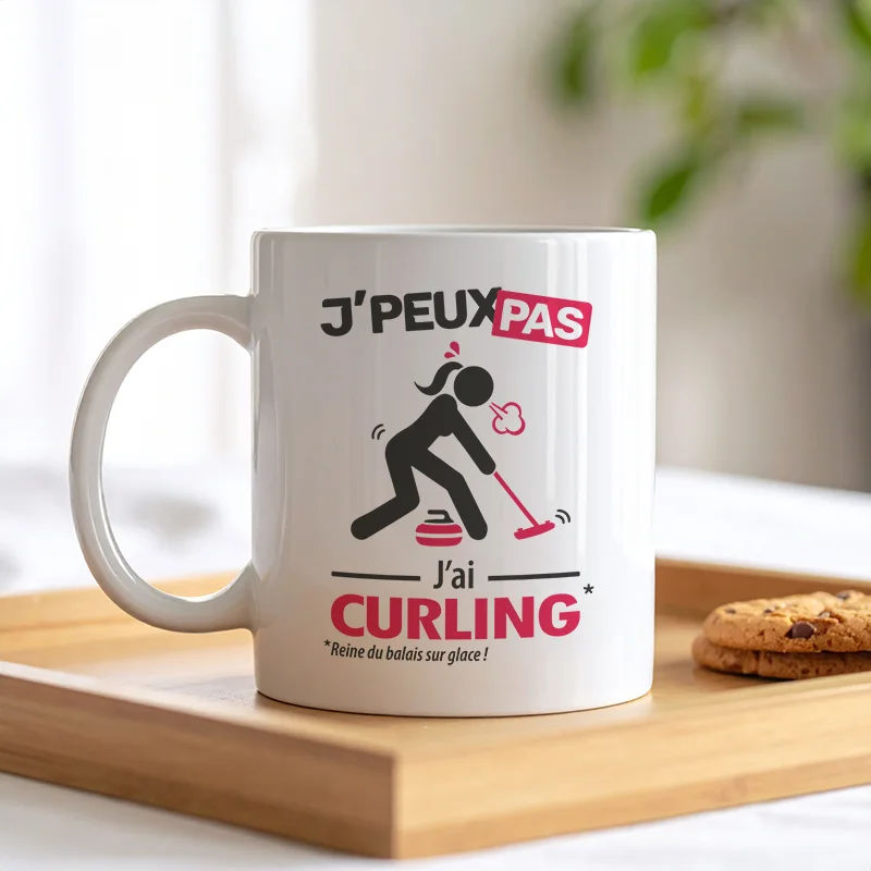 Mug et goodies funs pour femme curleuse 'Je peux pas, j'ai curling'