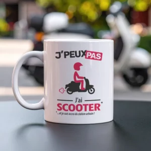 « Je peux pas, j’ai scooter » : un design fun et urbain pour afficher ton amour du deux-roues du quotidien.