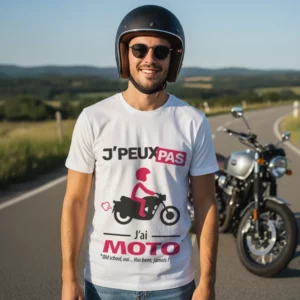 T-shirt homme classic « Je peux pas, j’ai moto » pour un style simple et intemporel.