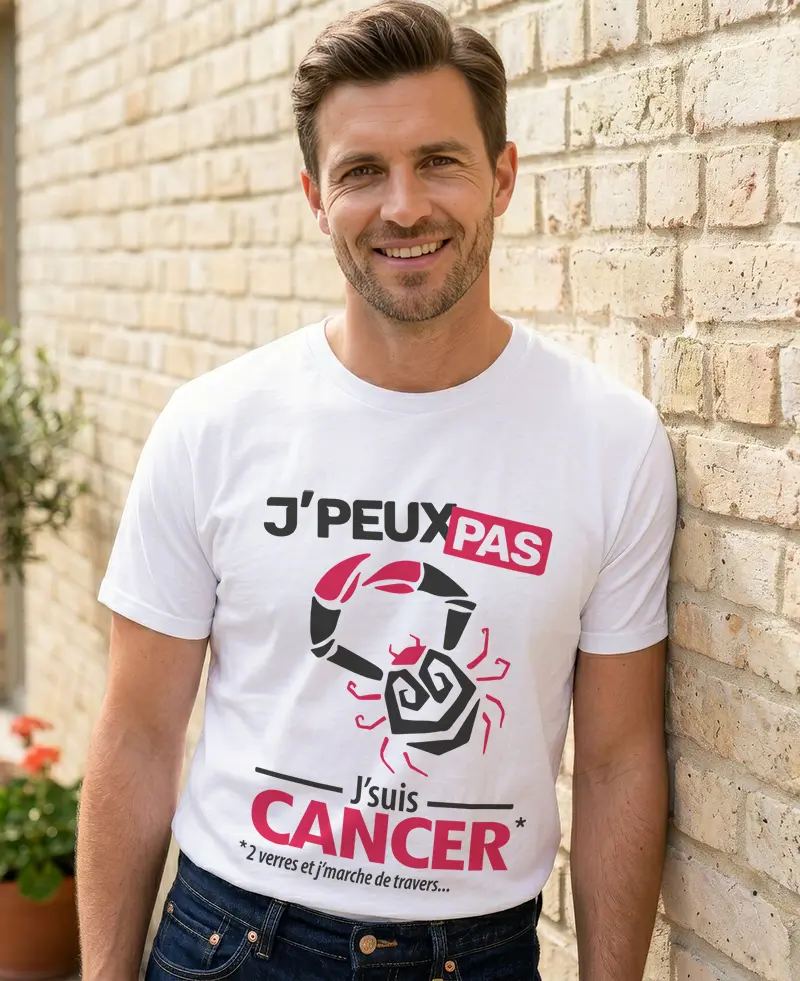 T-shirt homme en idée cadeau pour l'anniversaire avec 'Je peux pas je suis Cancer'