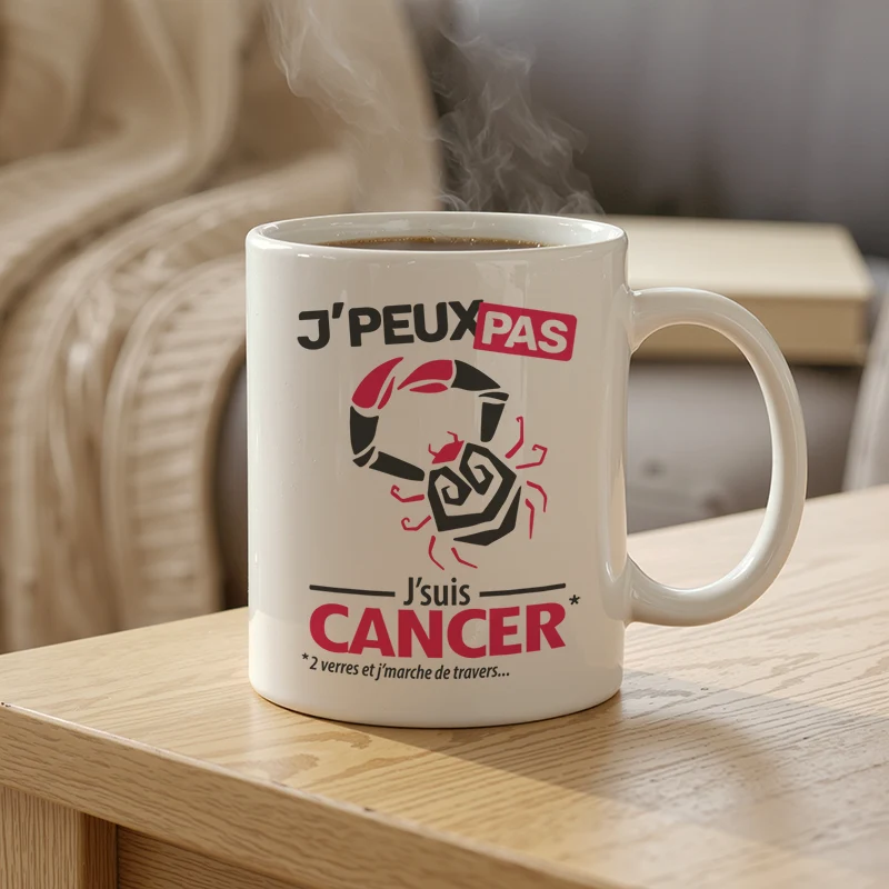 Mug zodiaque personnalisé avec le célèbre slogan 'Je peux pas je suis Cancer'