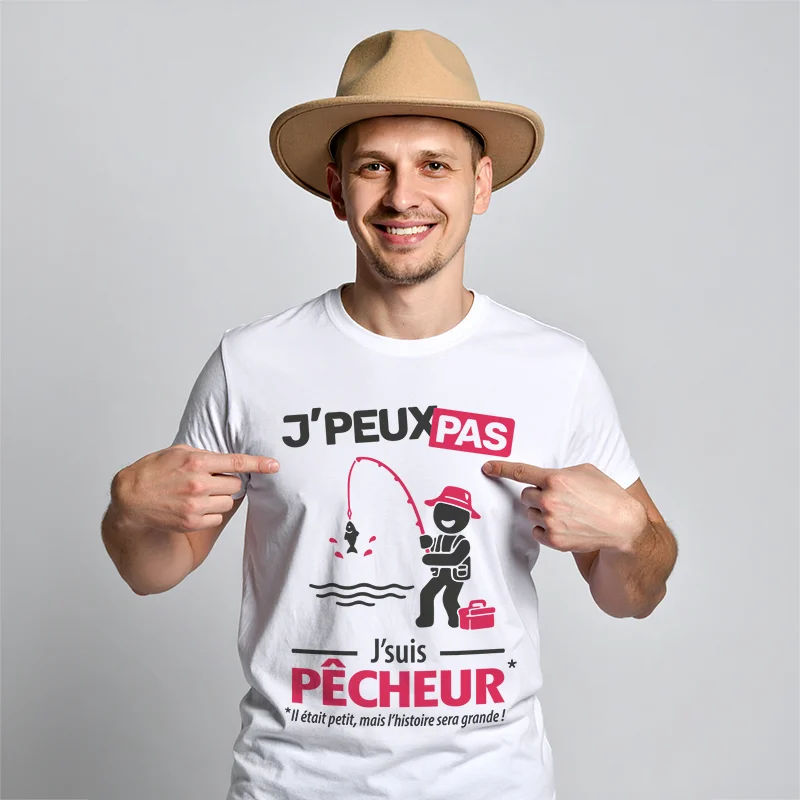 Illustration humoristique 'je peux pas je suis pêcheur' pour les hommes à imprimer sur t-shirt