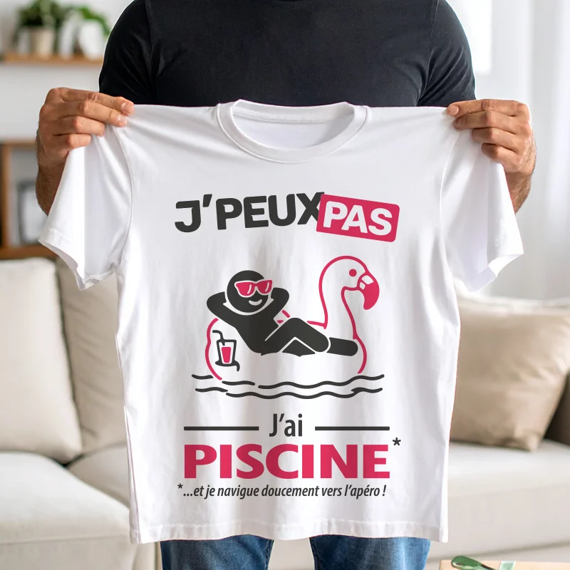 T-shirt coton avec imprimé 'je peux pas j'ai piscine' pour nager jusqu'à l'apéro