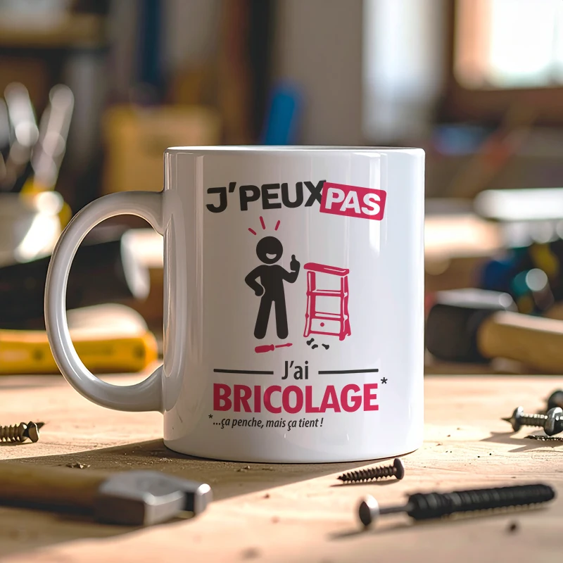 Mug à personnaliser 'je peux pas j'ai bricolage' pour prendre une boisson chaude