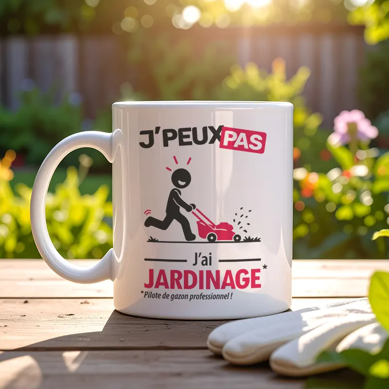 Mug personnalisé 'je peux pas j'ai jardinage' pour prendre son thé