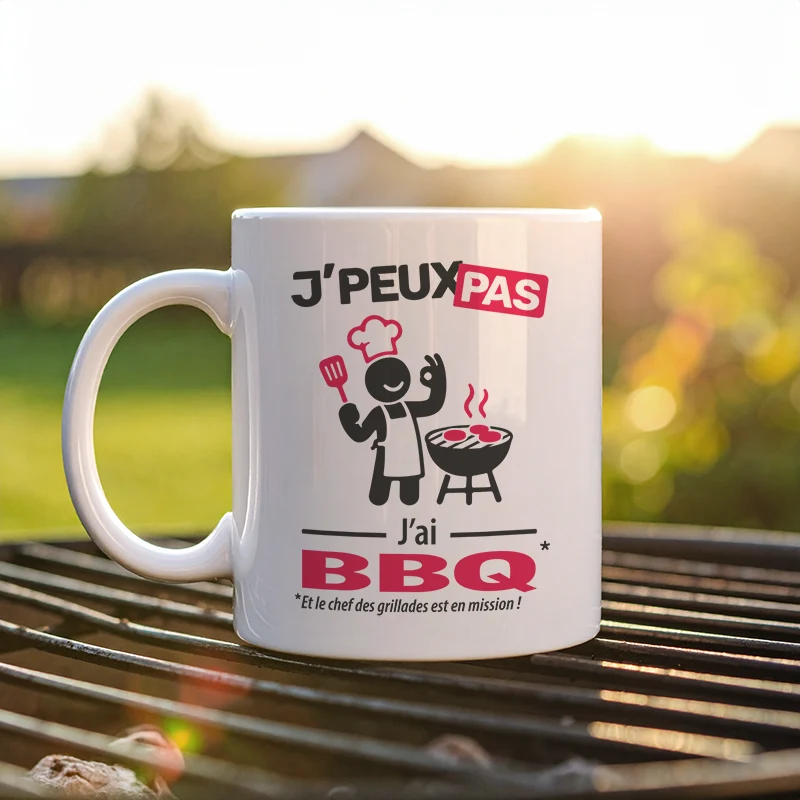 Mug céramique personnalisé 'je peux pas j'ai BBQ' pour boire un coup